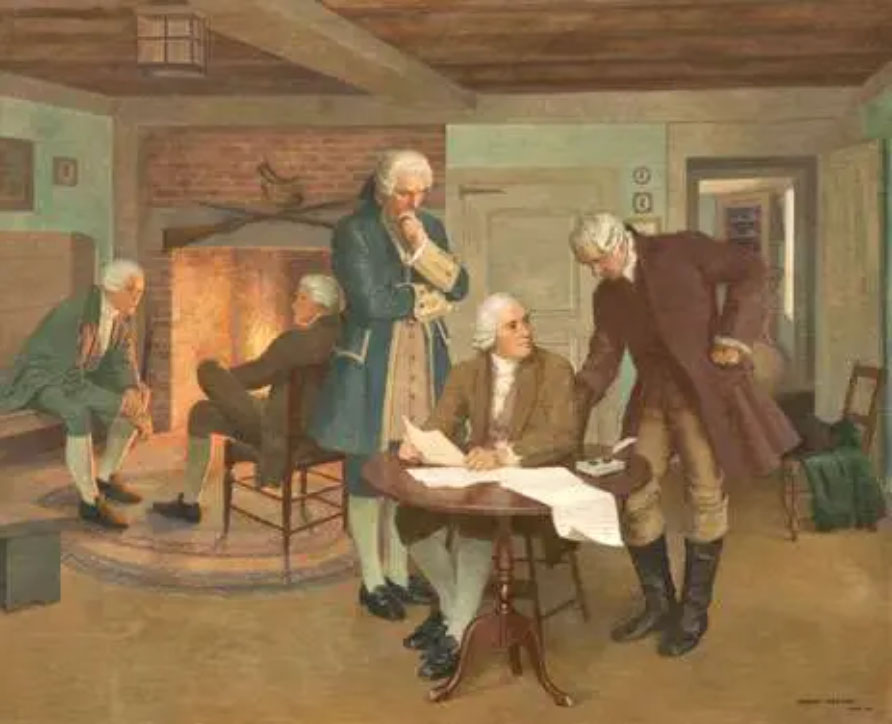 Samuel Adams, John Adams, and James Bowdoin drafting the Massachusetts Constitution in 1779